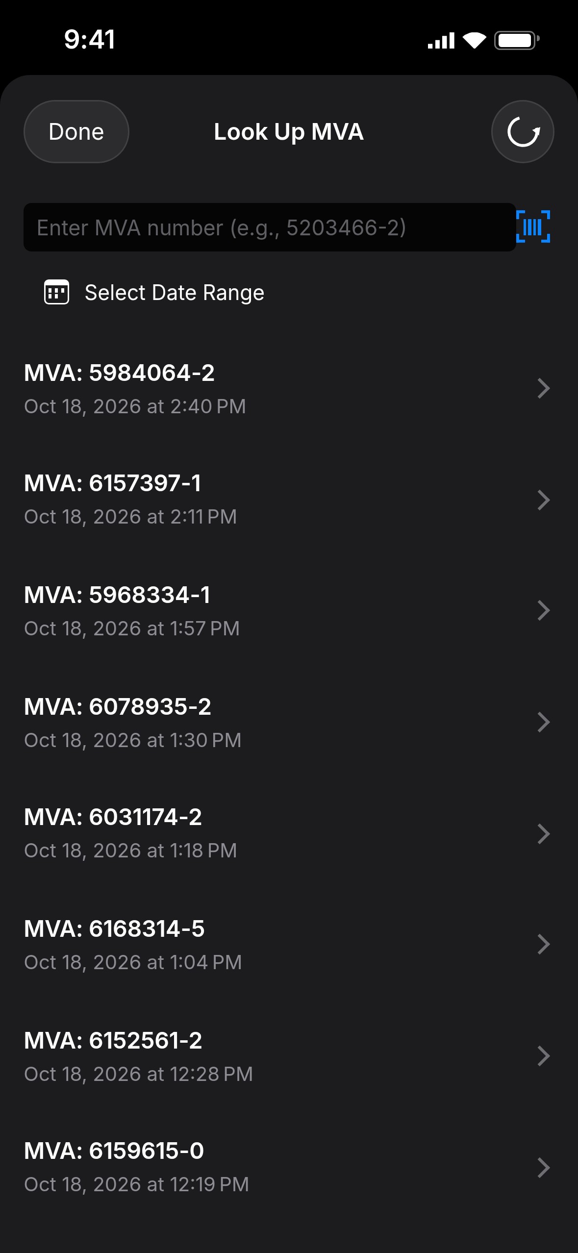 Look Up MVA: past walk-arounds by MVA, date and time