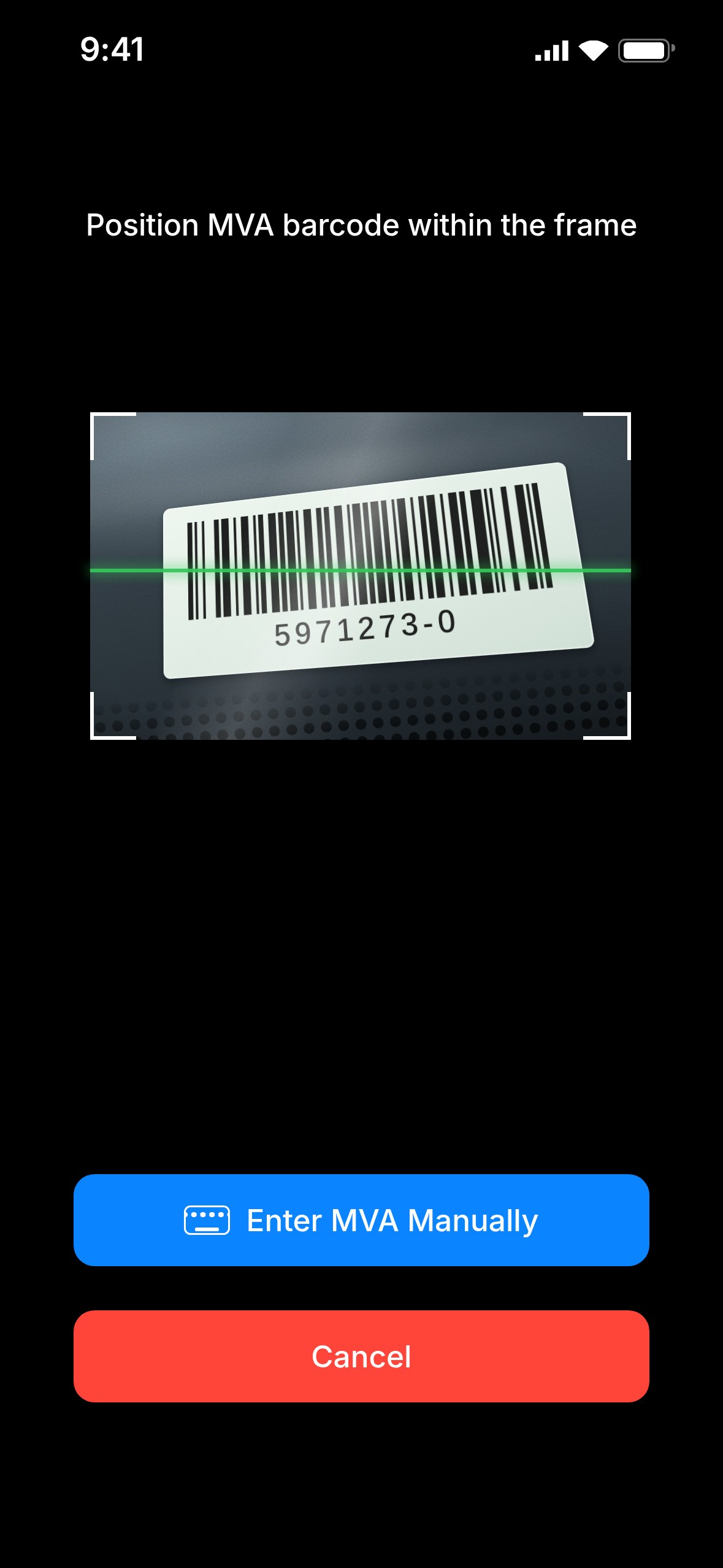 Scanning the MVA barcode